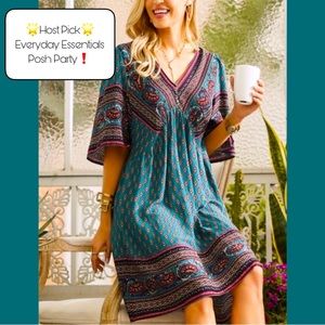 Suzanne Betro Geometric Print Empire Waist Dress